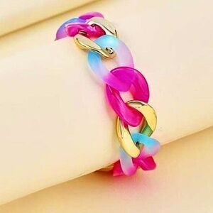 Chunky Gold Chain & Pastel Ombre Link Bracelet Y2K Aesthetic Statement Jewelry